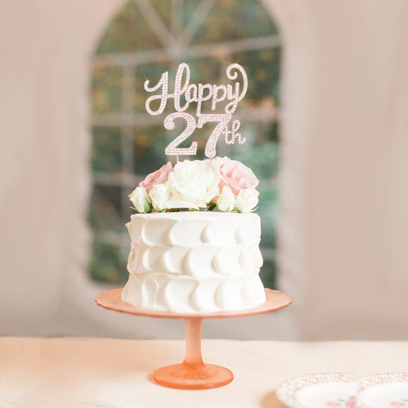 LASKYER Happy 27th Birthday Rose Gold Rhinestone Cake Topper - 27th Birthday/Anniversary,Cheers to 27 Years Old Bday Party Metal Sparkly Centerpieces Decorations. - Image 2